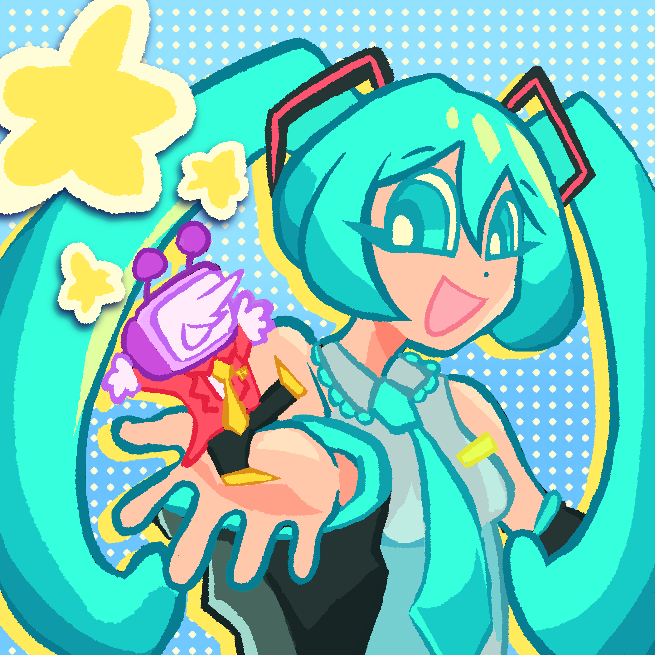 miku holding a little tenna in her hand