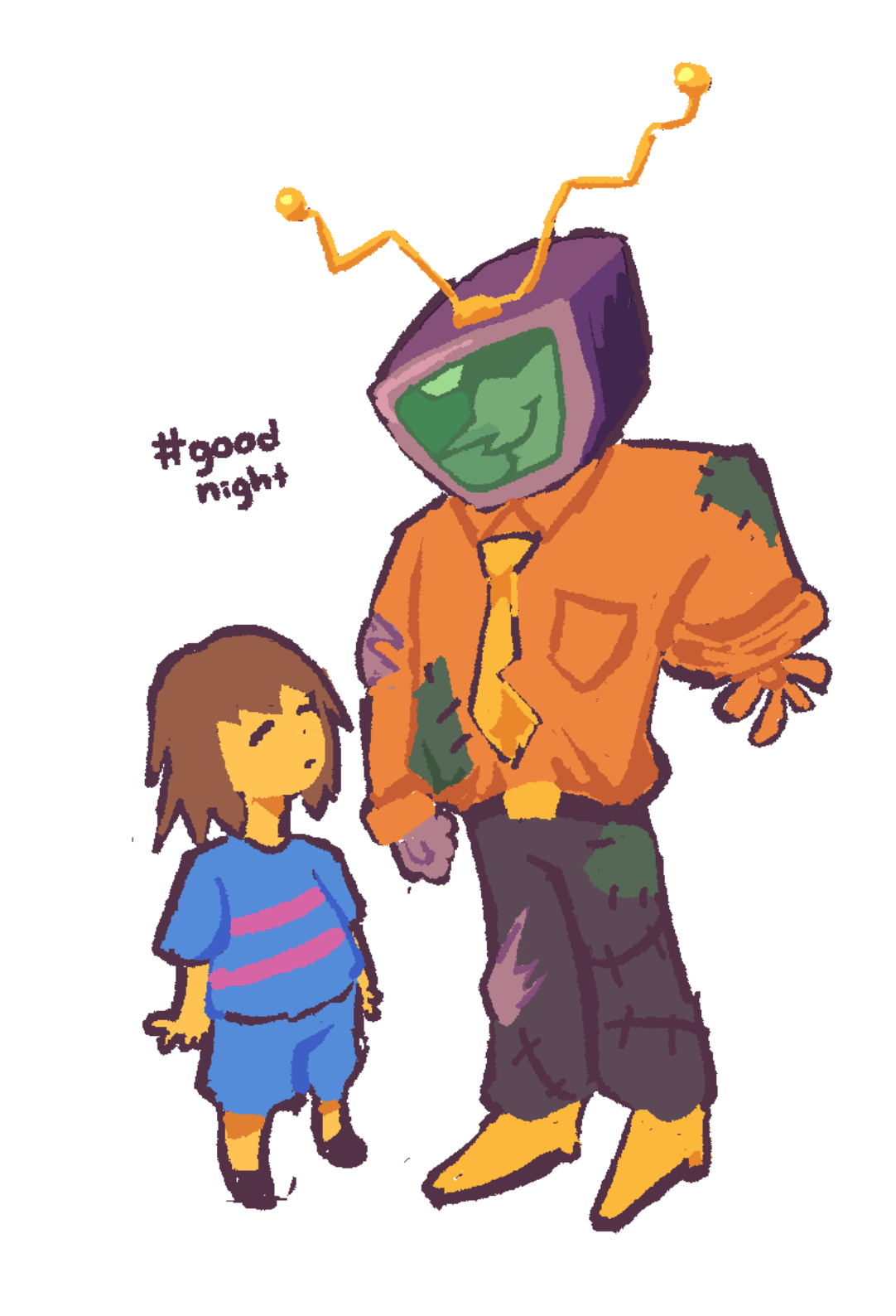 tenna from the spamtenna undertale au. he's standing with frisk