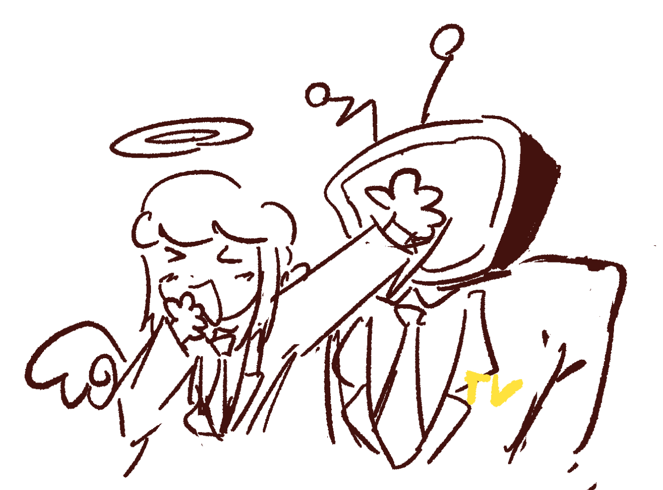 my persona pushing away tenna while laughing and giggling to themselves