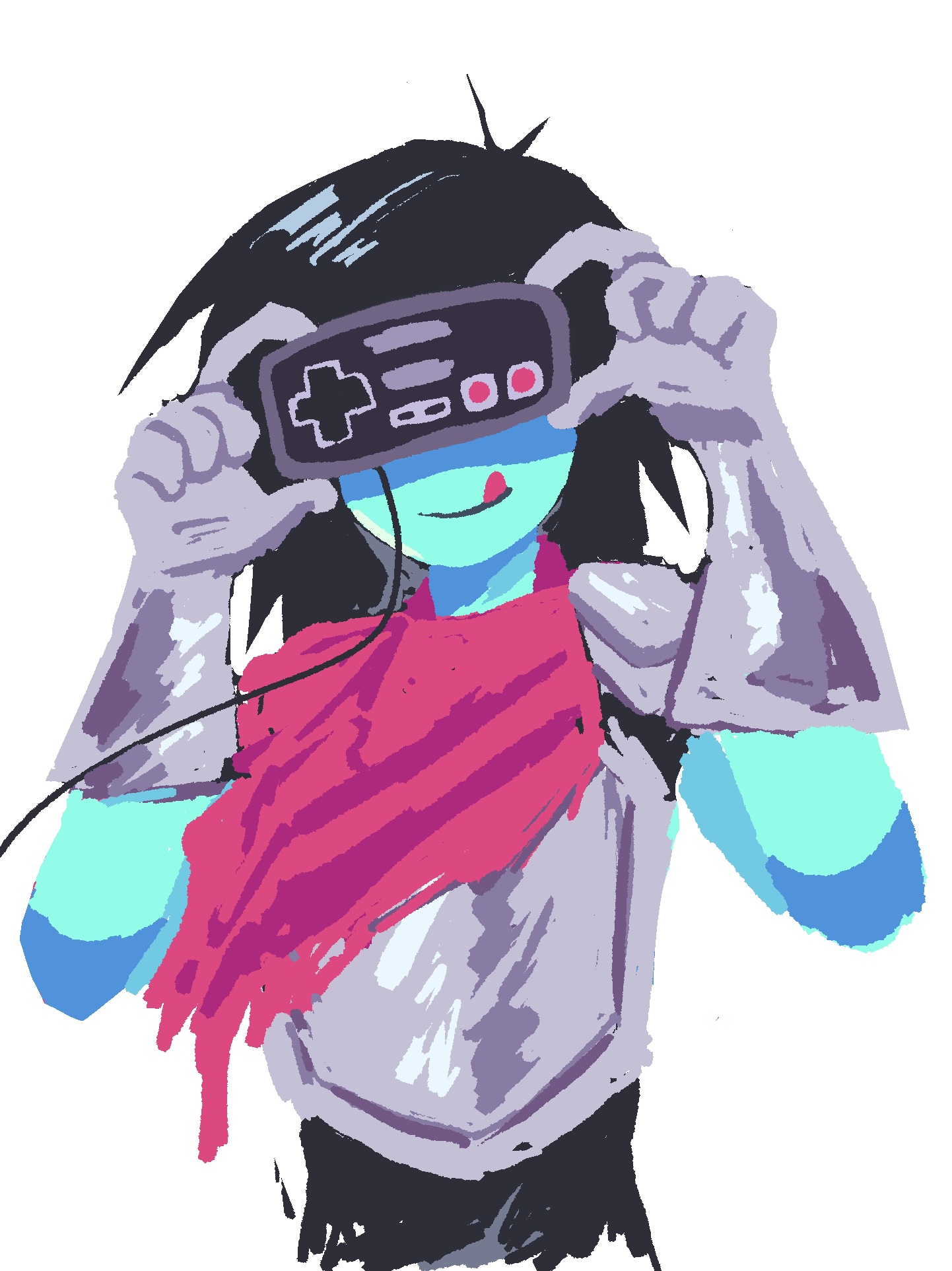 kris carrying a NES controller to their face