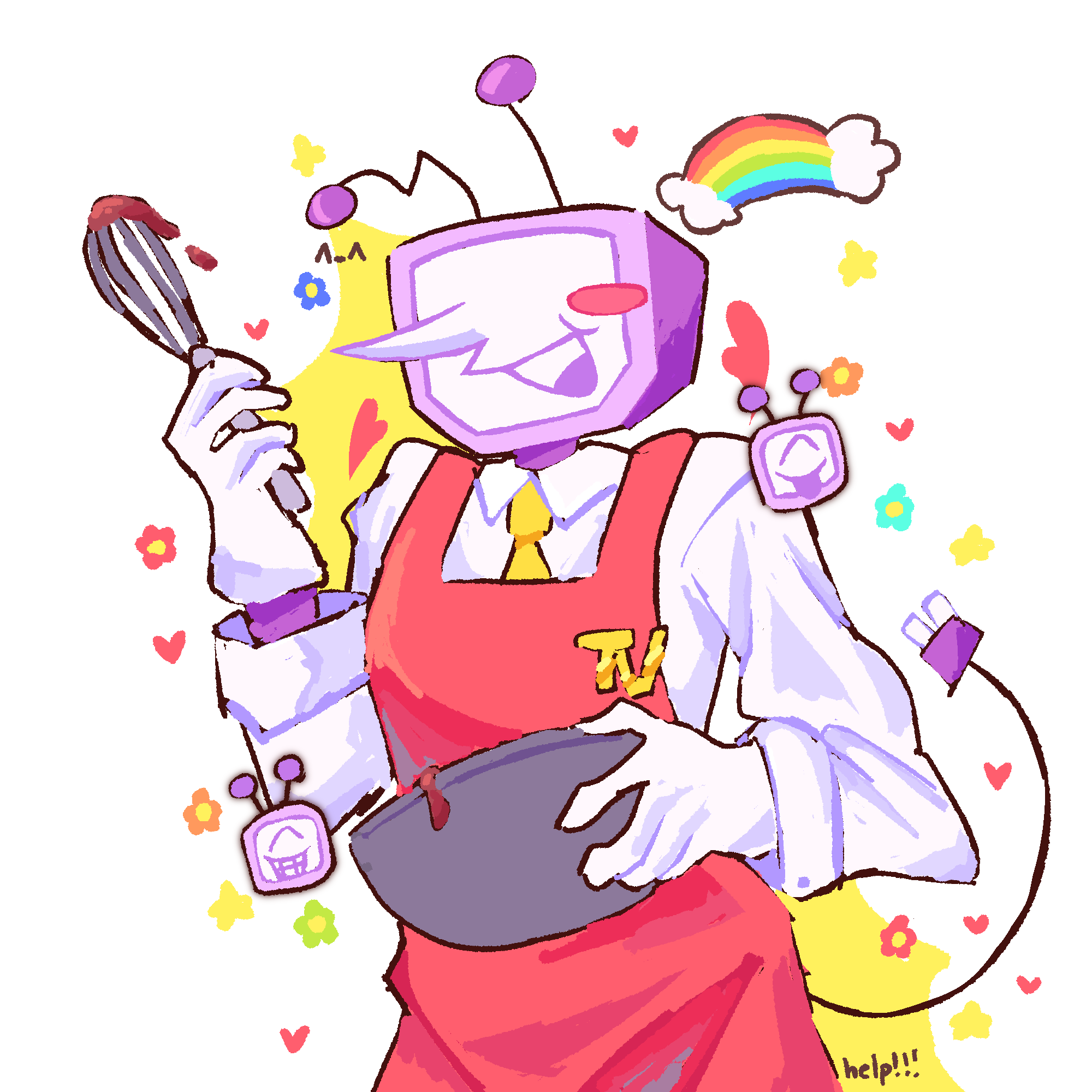 tenna in an apron holding up a bowl filled with frosting